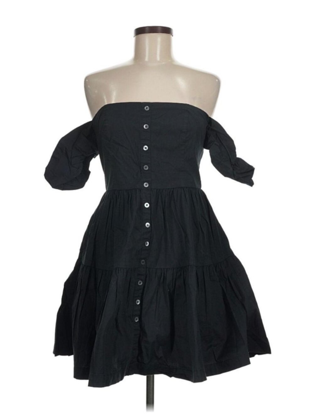 STAUD black cotton off the shoulder tiered dress